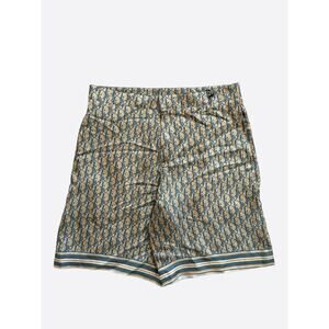 Dior Tan & Blue Oblique Silk Shorts